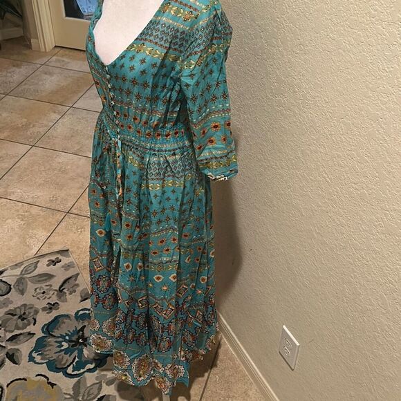 Guadalupe Size M Monaco Midi Dress Turquoise Bohemian Coastal Mediterranean NWT - Picture 6 of 14